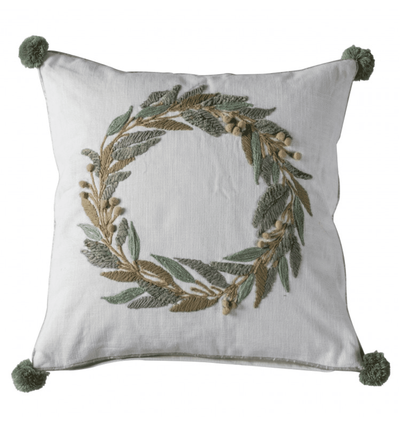 Embroidered Wreath Pom Pom Cushion - Outlet - Save 20%